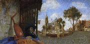 Carel fabritius A View of Delft, with a Musical Instrument Seller's Stall oil painting reproduction